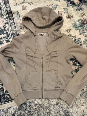 Volcom Waif Cropped Zip Up Distressed Hoodie I Size M | Vintage Y2K